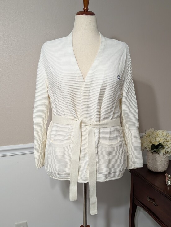 Lands' End Sweaters - Lands End Chase Bank Apparel Ivory Cardigan With Belt Size L Petite